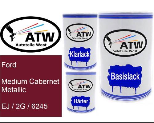 Ford, Medium Cabernet Metallic, EJ / 2G / 6245: 500ml Lackdose + 500ml Klarlack + 250ml Härter - Set, von ATW Autoteile West.
